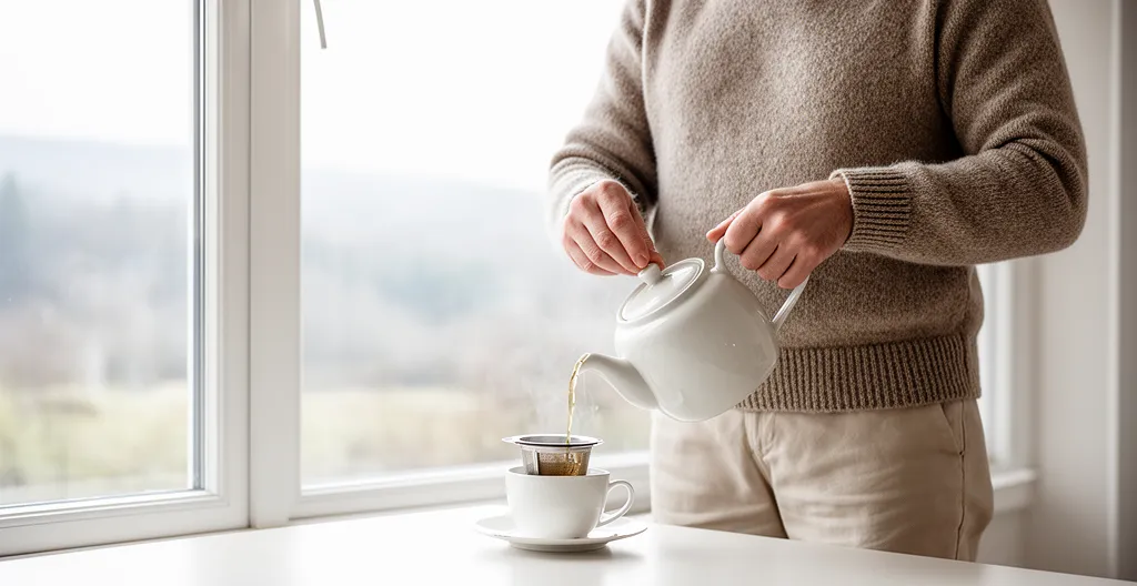 Préparation matinale d'un thé bio premium en Suisse